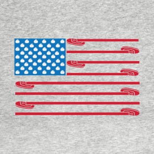 USA curler Broom Sports 4th of July American Flag Curling T-Shirt
